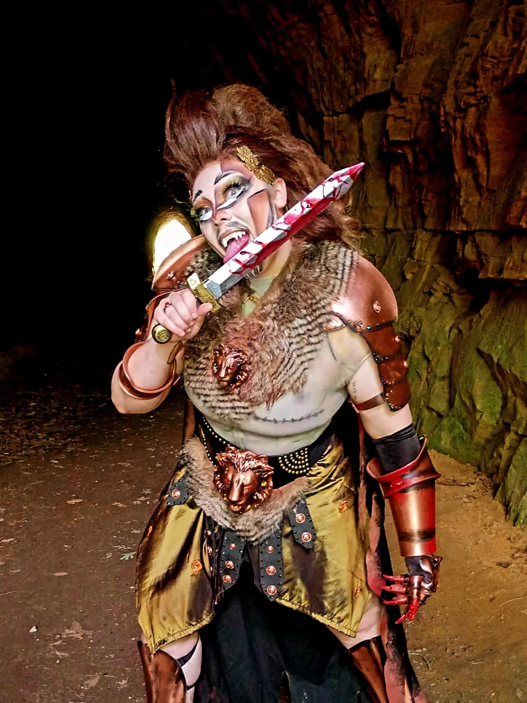 Dyke Tyson in a theatrical monster hunter character costume.